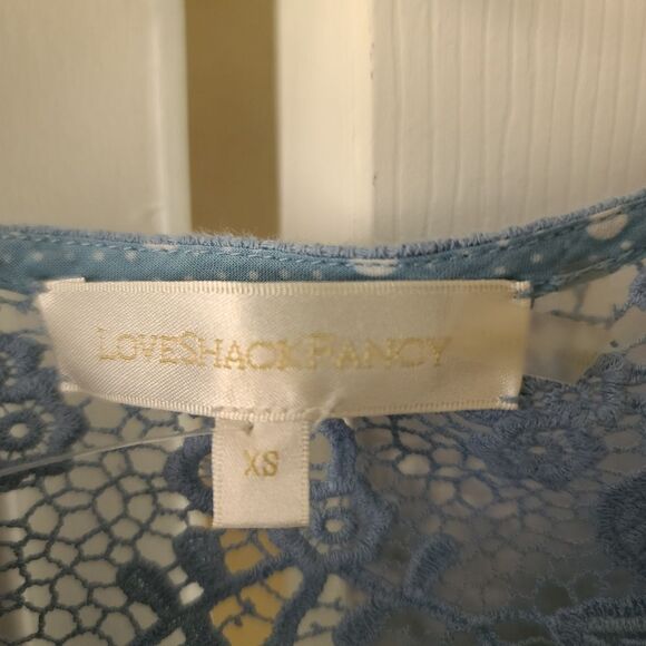 LoveShackFancy Jaislyn Blue Floral Lace Tiered Cotton Dress Size XS - Picture 6 of 11